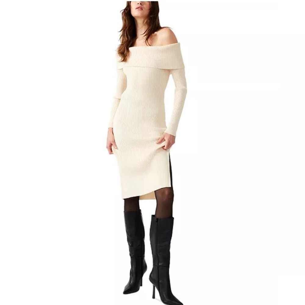 Steve Madden Off-The-Shoulder Ribbed Sweater Dress NWT